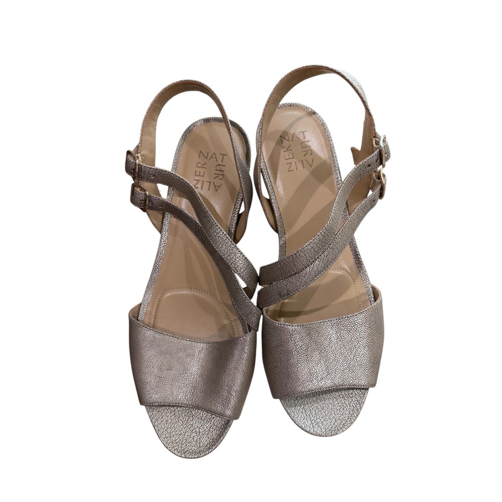 Naturalizer Womens Metallic Leather‎ Block Heel Sandals Champagne Gold 10M New